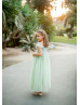 Cap Sleeves Light Green Lace Tulle Spring Flower Girl Dress